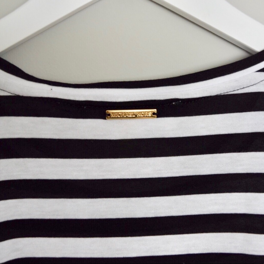 Michael Kors Black & White Striped Tee w/ Tie-Hem - Picture 6 of 7